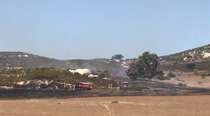 Motorcycle crash sparks brush fire in Guatay