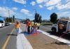 Caltrans Highway 74 Raised Median Safety Project decorative stamping begins in Hemet street