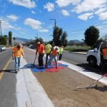 Caltrans Highway 74 Raised Median Safety Project decorative stamping begins in Hemet street