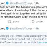 Twitter obscures, warns on Trump tweet ‘glorifying violence’