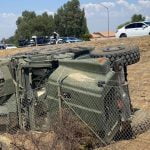 Marine Corps transport vehicle overturns, rolls off freeway in Menifee