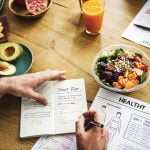 The basics of diabetes and diet Paper with notes and bowl of food