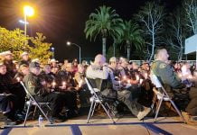 Evening vigil held at Lake Elsinore Station for Deputy Darnell Calhoun