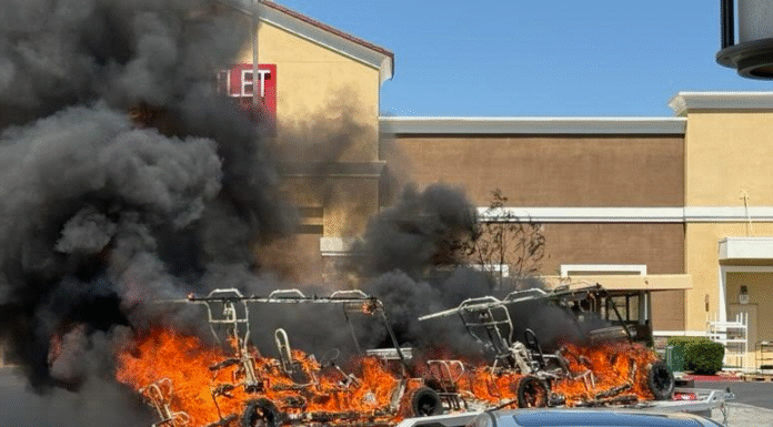 Golf carts in flames in Wildomar