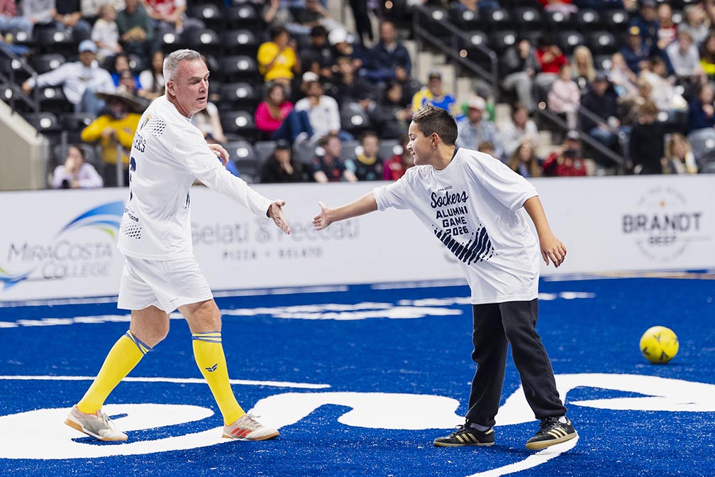 Bowers scores goal in Sockers alumni game